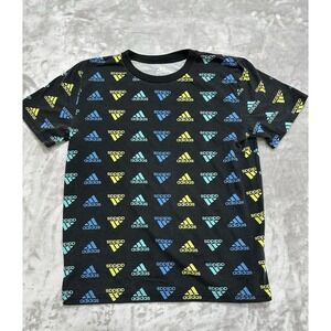 Adidas Shirt Youth Medium Kids 10/12 Black With Multicolored Logo All Over Print